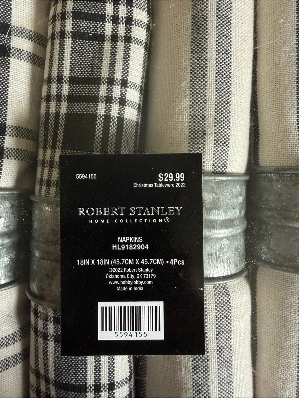 Robert Stanley Black & White Plaid Cotton Napkin Set